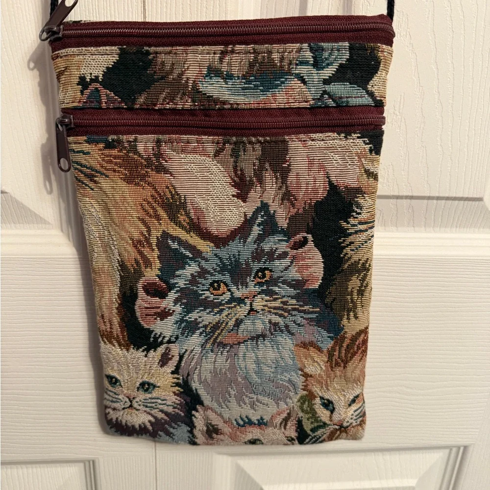 Cat Tapestry Crossbody Bag Purse - Picture 2 of 6
